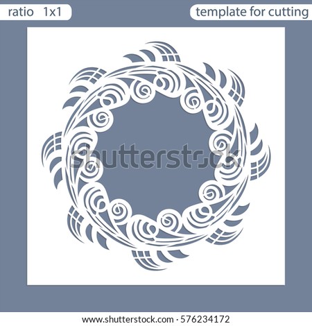 Laser cut wedding invitation card template.  Cut out the paper card with lace pattern.  Greeting card template for cutting plotter. Photo frame are laser cut from a plate. Vector.