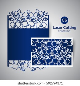 Laser cut wedding invitation. Envelope for cutting with orchid flowers
