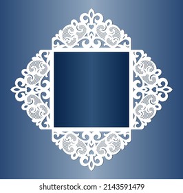 Laser cut wedding invitation four fold card template. Wedding invitation or greeting card cover with swirls ornament, vector.