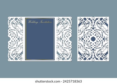 Laser cut wedding invitation, gate fold card template vector.