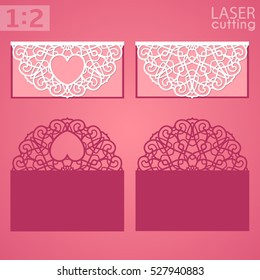 Laser cut wedding invitation or greeting card template vector. Cutout paper fold card with pattern. Wedding or St. Valentine's Day invitation mockup.