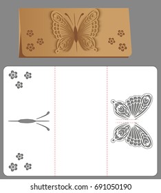 Laser cut wedding invitation or greeting card template vector with lace butterfly. Image for laser cutting, plotter cutting and printing