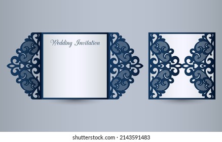 Laser Cut Wedding Invitation Square Gate Fold Card Template. 