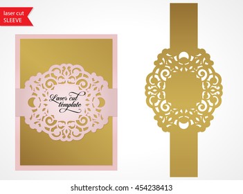 Plantilla de invitación de boda con corte láser. Diseño vector estudio de silueta. Vector de la funda de la tarjeta de boda de corte en forma de corte en serie.