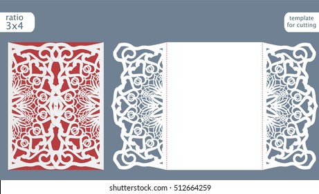 Laser cut wedding invitation template. Laser cutting, die cut wedding card sleeve. Stencil template for laser cut card. Cutting machine template. Silhouette studio vector design. Laser cut vector.