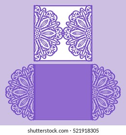 Laser cut wedding invitation template. May be used for cutting machines. Cutout paper wedding invitation card with ornamental panels. - stock vector