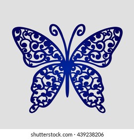 Laser cut wedding place cards, vector cutout butterfly. 