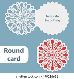 Laser cut wedding round card template, paper openwork greeting card  - snowflake, template for cutting, lace invitation, card for Christmas and New Year, vector illustration