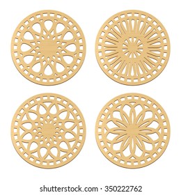 Laser Cut Wood Coasters. Geometric Decorative Mandala Designs.