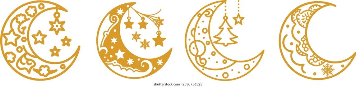 Laser cut-template Christmas openwork moon 