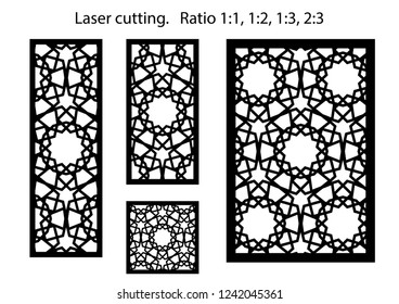 Laser cutting. Arabesque vector panel. Template for interior partition in arabic style. Ratio 1:1,1:2,1:3,2:3