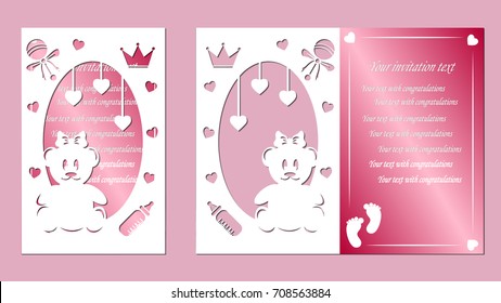 corte láser, tazón de oso, corazón, juguete, pacificador, rastros para niños, corona, rosa, blanco, papel.