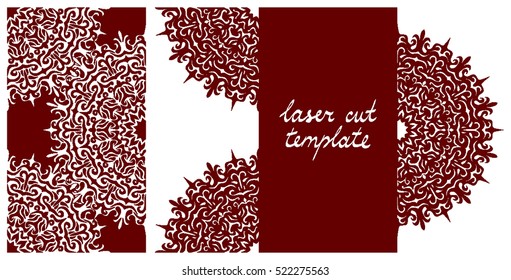 laser cutting card template. lacy mandala ornament on envelope for wedding invitation.