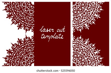 laser cutting card template. lacy mandala ornament on envelope for wedding invitation.