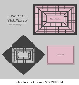 Laser cutting. A classic envelope for inviting to a holiday. An image of a fairy. Vector illustration