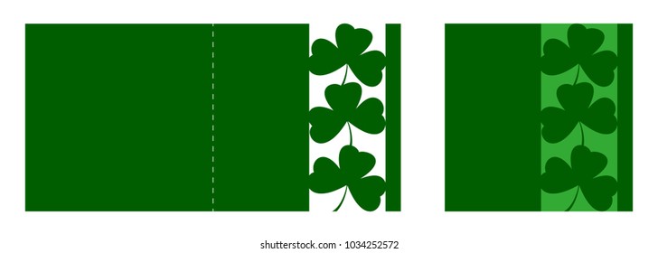 Laser Cutting Clovers Card. Vector Template Greeting Card Edge Cut Shamrock. Perfect For St. Patrick's Day Card Or Invitation. Die Cut Paper Card With Stylized Irish Clover Pattern. 
