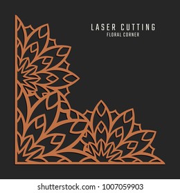 Laser cutting corner. Tapestry panel. Jigsaw die cut ornament. Lacy cutout silhouette stencil. Fretwork floral pattern. Vector template for paper cutting, metal and woodcut.
