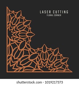 Laser cutting corner. Tapestry panel. Jigsaw die cut ornament. Lacy cutout silhouette stencil. Fretwork floral pattern. Vector template for paper cutting, metal and woodcut.