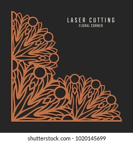 Laser cutting corner. Tapestry panel. Jigsaw die cut ornament. Lacy cutout silhouette stencil. Fretwork floral pattern. Vector template for paper cutting, metal and woodcut.
