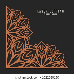Laser cutting corner. Tapestry panel. Jigsaw die cut ornament. Lacy cutout silhouette stencil. Fretwork floral pattern. Vector template for paper cutting, metal and woodcut.