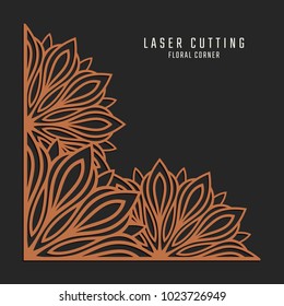 Laser cutting corner. Tapestry panel. Jigsaw die cut ornament. Lacy cutout silhouette stencil. Fretwork floral pattern. Vector template for paper cutting, metal and woodcut.