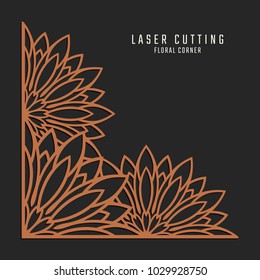 Laser cutting corner. Tapestry panel. Jigsaw die cut ornament. Lacy cutout silhouette stencil. Fretwork floral pattern. Vector template for paper cutting, metal and woodcut.