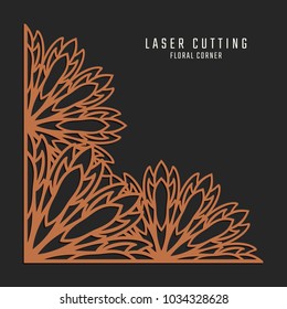 Laser cutting corner. Tapestry panel. Jigsaw die cut ornament. Lacy cutout silhouette stencil. Fretwork floral pattern. Vector template for paper cutting, metal and woodcut.