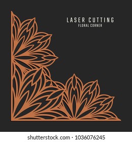 Laser cutting corner. Tapestry panel. Jigsaw die cut ornament. Lacy cutout silhouette stencil. Fretwork floral pattern. Vector template for paper cutting, metal and woodcut.