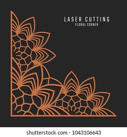 Laser cutting corner. Tapestry panel. Jigsaw die cut ornament. Lacy cutout silhouette stencil. Fretwork floral pattern. Vector template for paper cutting, metal and woodcut.