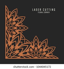 Laser cutting corner. Tapestry panel. Jigsaw die cut ornament. Lacy cutout silhouette stencil. Fretwork floral pattern. Vector template for paper cutting, metal and woodcut.