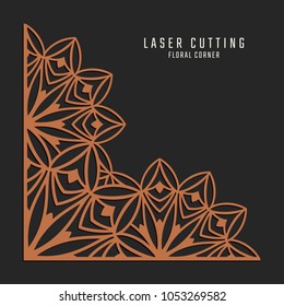 Laser cutting corner. Tapestry panel. Jigsaw die cut ornament. Lacy cutout silhouette stencil. Fretwork floral pattern. Vector template for paper cutting, metal and woodcut.