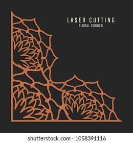 Laser cutting corner. Tapestry panel. Jigsaw die cut ornament. Lacy cutout silhouette stencil. Fretwork floral pattern. Vector template for paper cutting, metal and woodcut.