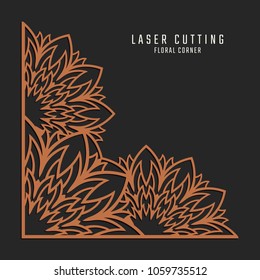 Laser cutting corner. Tapestry panel. Jigsaw die cut ornament. Lacy cutout silhouette stencil. Fretwork floral pattern. Vector template for paper cutting, metal and woodcut.