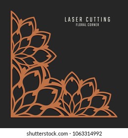 Laser cutting corner. Tapestry panel. Jigsaw die cut ornament. Lacy cutout silhouette stencil. Fretwork floral pattern. Vector template for paper cutting, metal and woodcut.