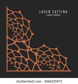 Laser cutting corner. Tapestry panel. Jigsaw die cut ornament. Lacy cutout silhouette stencil. Fretwork floral pattern. Vector template for paper cutting, metal and woodcut.