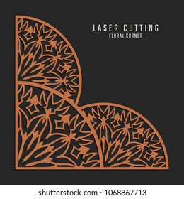 Laser cutting corner. Tapestry panel. Jigsaw die cut ornament. Lacy cutout silhouette stencil. Fretwork floral pattern. Vector template for paper cutting, metal and woodcut.