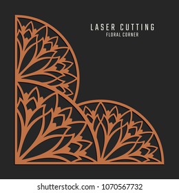 Laser cutting corner. Tapestry panel. Jigsaw die cut ornament. Lacy cutout silhouette stencil. Fretwork floral pattern. Vector template for paper cutting, metal and woodcut.