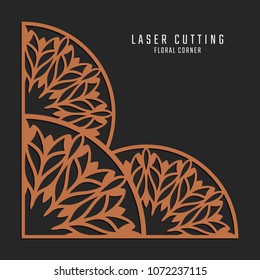 Laser cutting corner. Tapestry panel. Jigsaw die cut ornament. Lacy cutout silhouette stencil. Fretwork floral pattern. Vector template for paper cutting, metal and woodcut.