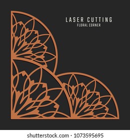 Laser cutting corner. Tapestry panel. Jigsaw die cut ornament. Lacy cutout silhouette stencil. Fretwork floral pattern. Vector template for paper cutting, metal and woodcut.