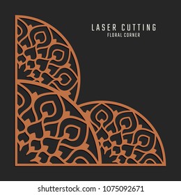 Laser cutting corner. Tapestry panel. Jigsaw die cut ornament. Lacy cutout silhouette stencil. Fretwork floral pattern. Vector template for paper cutting, metal and woodcut.