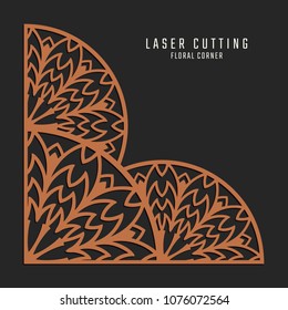Laser cutting corner. Tapestry panel. Jigsaw die cut ornament. Lacy cutout silhouette stencil. Fretwork floral pattern. Vector template for paper cutting, metal and woodcut.