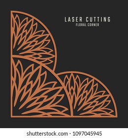 Laser cutting corner. Tapestry panel. Jigsaw die cut ornament. Lacy cutout silhouette stencil. Fretwork floral pattern. Vector template for paper cutting, metal and woodcut.