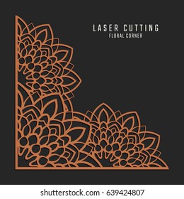 Laser Cutting Corner. Tapestry Panel. Jigsaw Die Cut Ornament. Lacy Cutout Silhouette Stencil. Fretwork Floral Pattern. Vector Template For Paper Cutting, Metal And Woodcut.