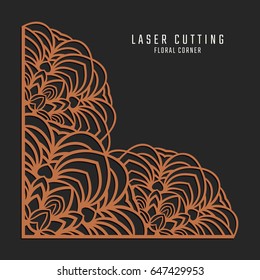 Laser cutting corner. Tapestry panel. Jigsaw die cut ornament. Lacy cutout silhouette stencil. Fretwork floral pattern. Vector template for paper cutting, metal and woodcut.