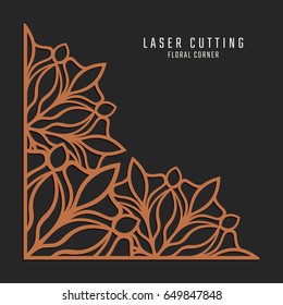 Laser cutting corner. Tapestry panel. Jigsaw die cut ornament. Lacy cutout silhouette stencil. Fretwork floral pattern. Vector template for paper cutting, metal and woodcut.