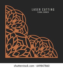 Laser cutting corner. Tapestry panel. Jigsaw die cut ornament. Lacy cutout silhouette stencil. Fretwork floral pattern. Vector template for paper cutting, metal and woodcut.