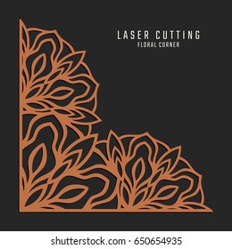 Laser cutting corner. Tapestry panel. Jigsaw die cut ornament. Lacy cutout silhouette stencil. Fretwork floral pattern. Vector template for paper cutting, metal and woodcut