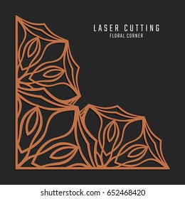 Laser cutting corner. Tapestry panel. Jigsaw die cut ornament. Lacy cutout silhouette stencil. Fretwork floral pattern. Vector template for paper cutting, metal and woodcut