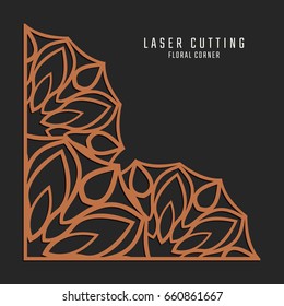 Laser cutting corner. Tapestry panel. Jigsaw die cut ornament. Lacy cutout silhouette stencil. Fretwork floral pattern. Vector template for paper cutting, metal and woodcut.