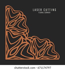 Laser cutting corner. Tapestry panel. Jigsaw die cut ornament. Lacy cutout silhouette stencil. Fretwork floral pattern. Vector template for paper cutting, metal and woodcut